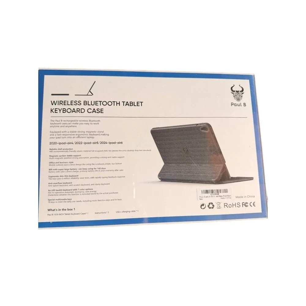 Paul B Wireless Bluetooth Keyboard Case For iPad Air 10.9-Inch 2022/2024  Rechar